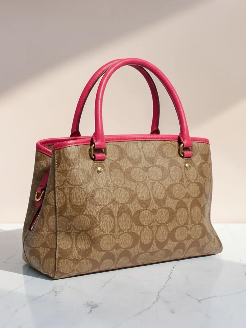 Coach Margot Carryall Satchel with Certificate of Authenticity Pink Trim